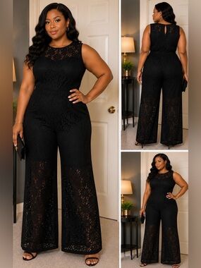 H&M Black Lace High-Neck Sleeveless Jumpsuit